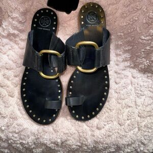 Tory Burch Black Sandals with Gold Buckle